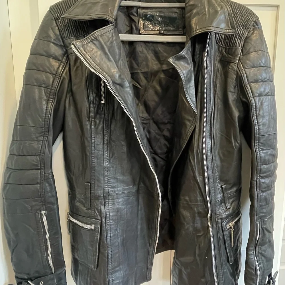 River Island 100% REAL LEATHER Quilted Moto Jacket - Black - Size UK 10 / US 6 - Picture 3 of 10